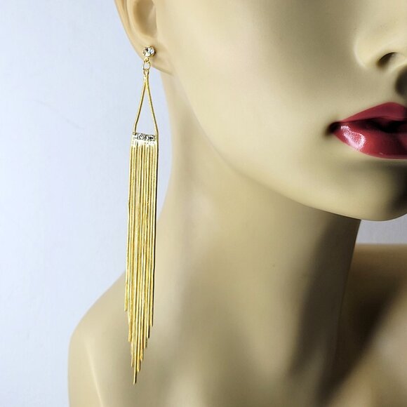 Gold Tassel Chandelier Earrings - Picture 2 of 7